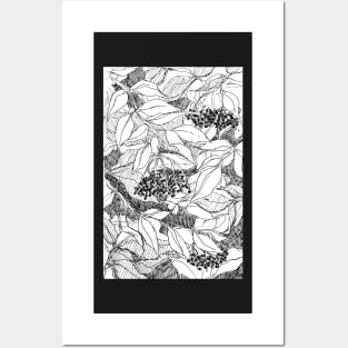 elderberry holiday-themed pattern pen and ink traditional art sketch Posters and Art